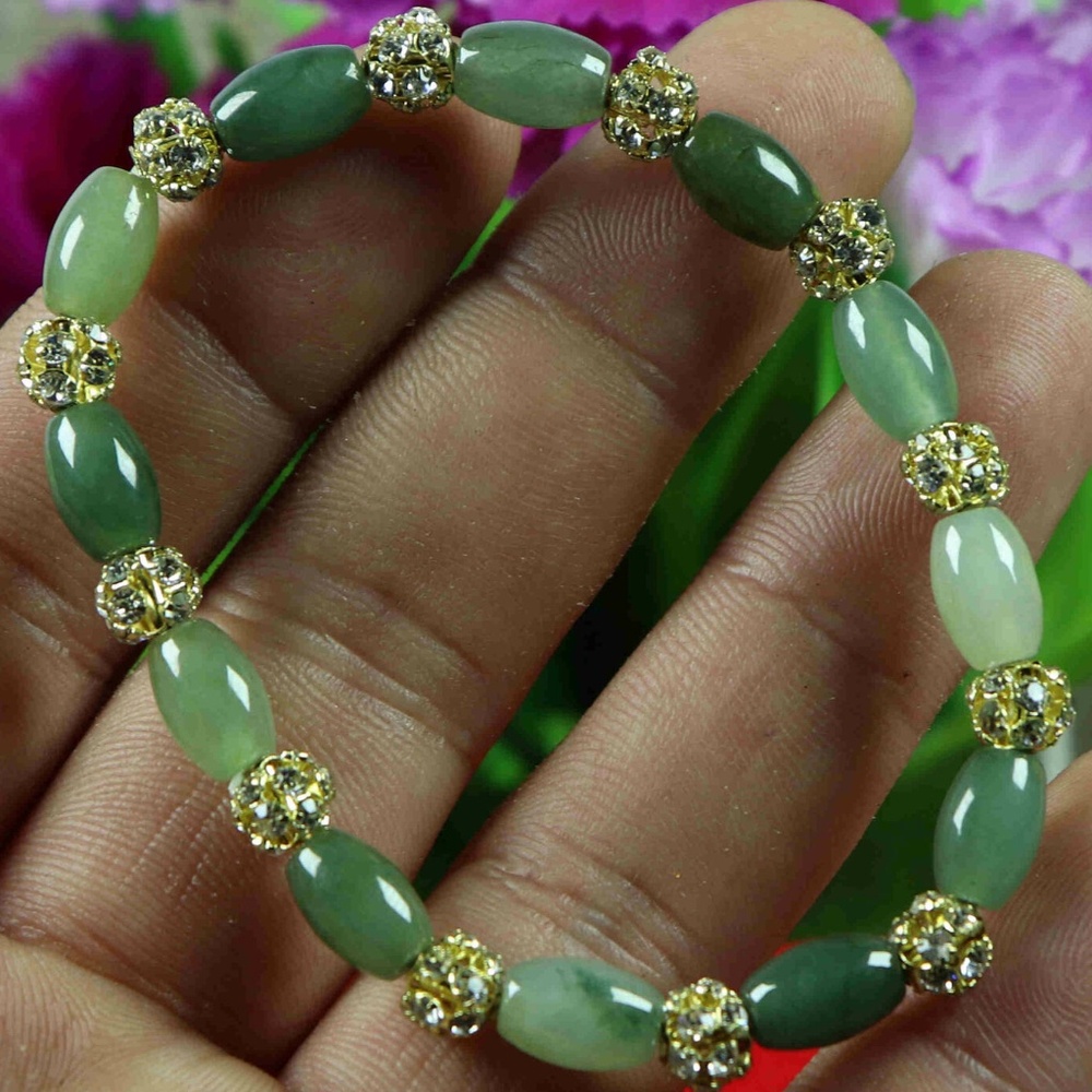 10*6*6mm Bead Cert'd Vivid Green 100% Natural A Jade Jadeite Bracelet